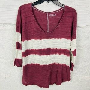 Mudd Burgundy and White striped tie dye Long Sleeve V neck Tee size large